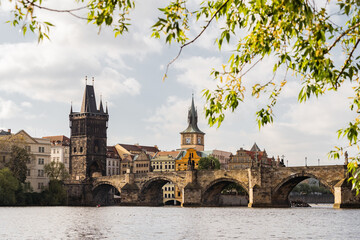 Beautiful gothic Charles Bridge in the morning without people
