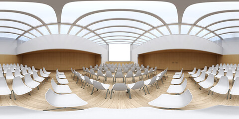 Auditorium cinema empty room 360 panorama scene, 3d illustration