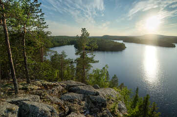 View from Zayachiy Island on the Upper Pulongskoye Lake in Karelia (Russia)