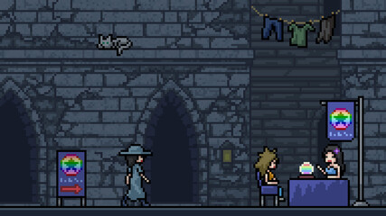 pixel art scene fortune teller alley © Saphatthachat