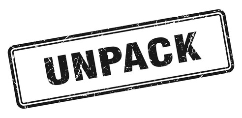 unpack stamp. square grunge sign on white background