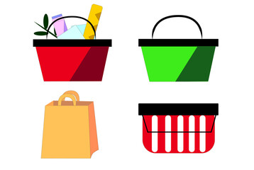 A set of shopping baskets .On white background