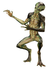 3D Rendering Green Alien on White