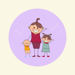 Three people. Happy Famiy without father vector illustration. Single mother concept