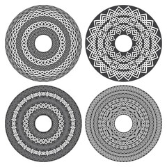 Circular mandala set. Patterned circles composed of round frames in celtic knotting style.