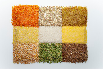 assorted different cereals on a white surface