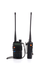 Black walkie-talkie Radio communication device isolated on white