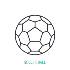 Fototapeta premium Leather soccer ball outline icon. Vector illustration. Sports equipment. Inventory for athletic game. Training symbol. Thin line pictogram for user interface. Isolated white background