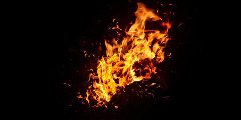 Realistic fire Stock Image In Black Background
