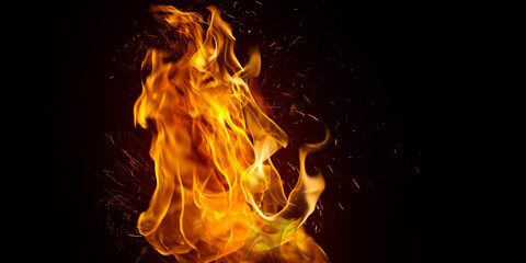 Realistic fire Stock Image In Black Background