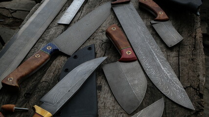 various types of damascus knives © wann