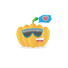 vector funny cartoon pumpkin character with sunglasses isolated on white background. funky smiling autumn vegetable character. Halloween cartoon smiling pumpkin