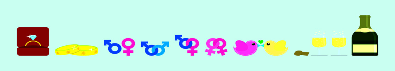 a set of wedding and romance icon design template with various models. vector illustration isolated on blue background