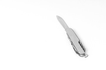 multi-function knife on white background close-up, mock-up, blank for your design