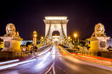 Chain Bridge in Budapest at night, Hungary
