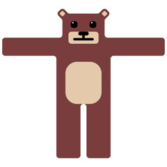 Colorful vector illustration of brown bear. Isolated on white. Flat design.