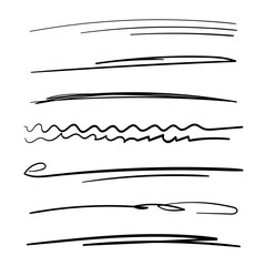 Set of handmade lines, brush lines, underlines. Hand-drawn collection of doodle style various shapes. Art Lines. Isolated on white. Vector illustration