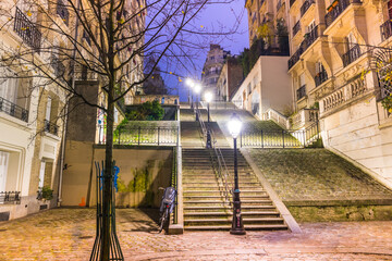 Staircase on Montmartre in Paris at night