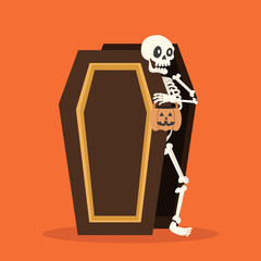 Halloween skeleton wake up in coffin