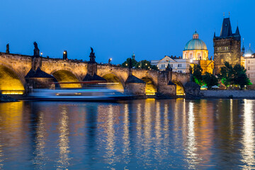 Charles Bridge in Prague at night, Czech Republic