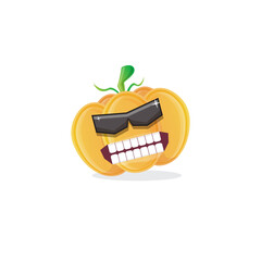 vector funny cartoon pumpkin character with sunglasses isolated on white background. funky smiling autumn vegetable character. Halloween cartoon smiling pumpkin