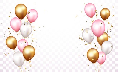Celebration banner with gold confetti and balloons - obrazy, fototapety, plakaty