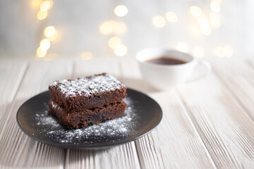 Delicious brownie cocoa cake with chocolate and nuts