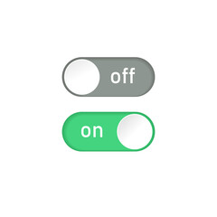 Realistic Turn on and turn off swipe buttons isolated on white background. Switch symbol with shadows. Toggle icon template. Vector flat design illustration for apps and games.