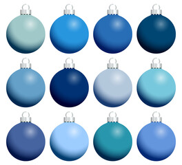 Obraz premium Set Zwölf Weihnachtskugeln Glanz Blau Türkis Silber