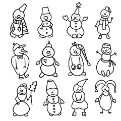 set of twelve cute snowmen