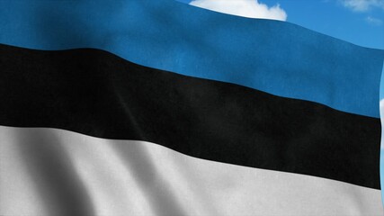 Estonia flag waving in the wind, blue sky background. 3d rendering