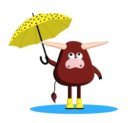 2021 year. Year of the bull. Animal buffalo, cow. Funny autumn bull isolated on a white background. illustration