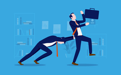 Workplace pressure - Businessman forcing unwilling employee to do work involuntary. Unwilling, mandatory and business pressure concept. Vector illustration.