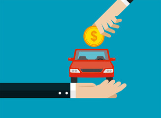 Big hand put dollar coin to a car