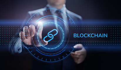 Blockchain Cryptocurrency FInancial technology concept on screen.
