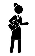 Black flat silhouette of moving businesswoman with document. Confident woman. Rounded edges shape. Female in strict black suit. Vector sketchy simplified figure of woman. Business website infographics