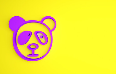 Purple Cute panda face icon isolated on yellow background. Animal symbol. Minimalism concept. 3d illustration 3D render. © Vadim