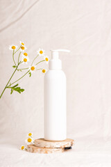 Pump plastic lotion or soap bottle with copy space.