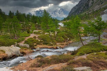 Fototapeta na wymiar Lake Arpy 2066m. Alps, Italy. Valle d'Aosta Region. HDR.