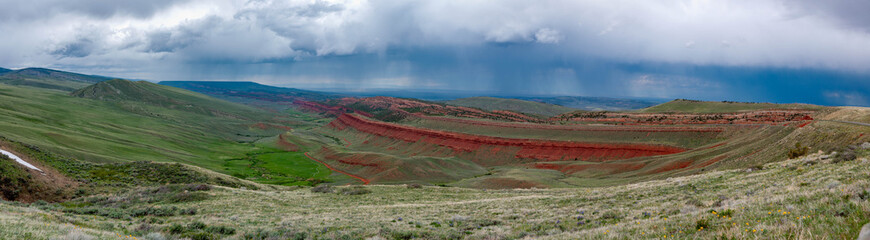Panoramic view of red rock layer in the mountain west.