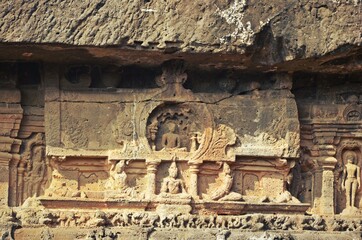 stone carving and Sculptures at Ellora caves ,UNESCO world heritage site near Aurangabad,...