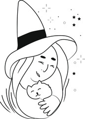 Sweety haloween witch with her cat