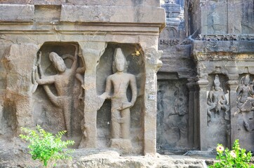 stone carving and Sculptures at Ellora caves ,UNESCO world heritage site near Aurangabad,...