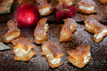 christmas dessert on wooden rustic background