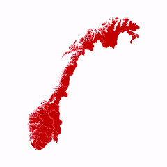 High Detailed Red Map of Norway on White isolated background, Vector Illustration EPS 10