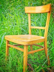 wooden chair on the grass
