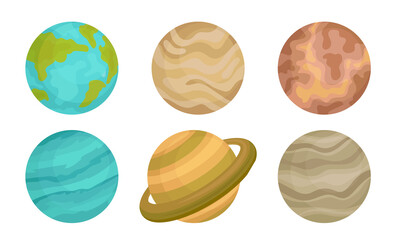 Earth and Saturn as Solar System Planets Vector Set