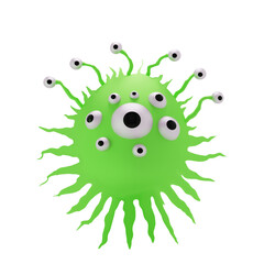 Abstract green microbe monster with many eyes, 3d illustration