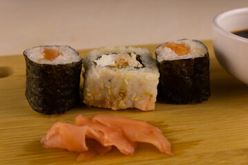 Sushi with ginger and soy sauce