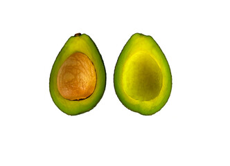 Two Mature avocado halves with and without a stone